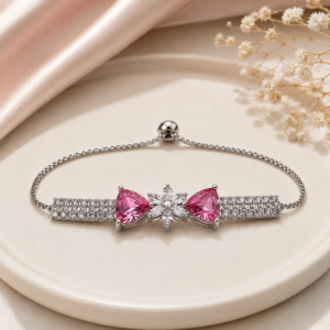 Pink diamond studded bow bracelet