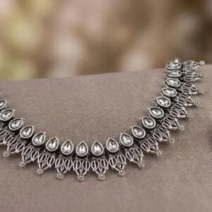 Stylish Oxidised Diva Style German Silver Necklace with Earrings
