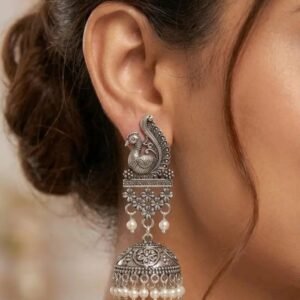 Black Peacock Oxidised Rajasthani Jhumka