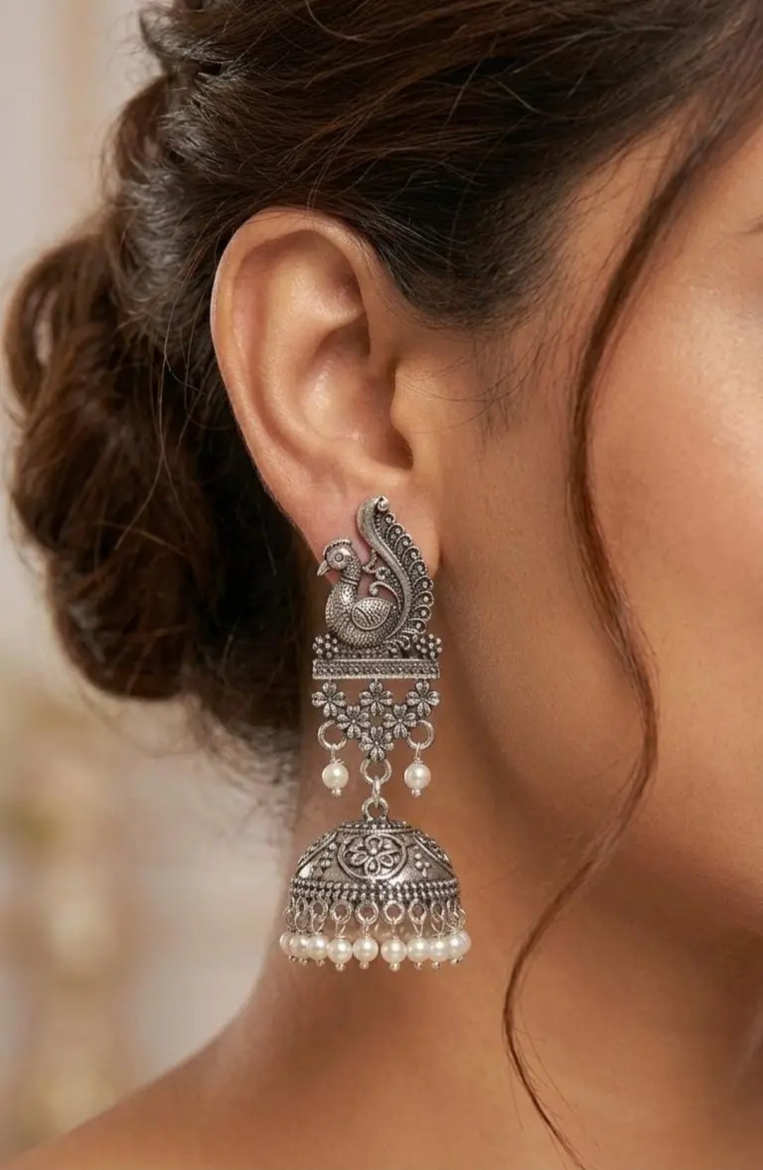 Black Peacock Oxidised Rajasthani Jhumka