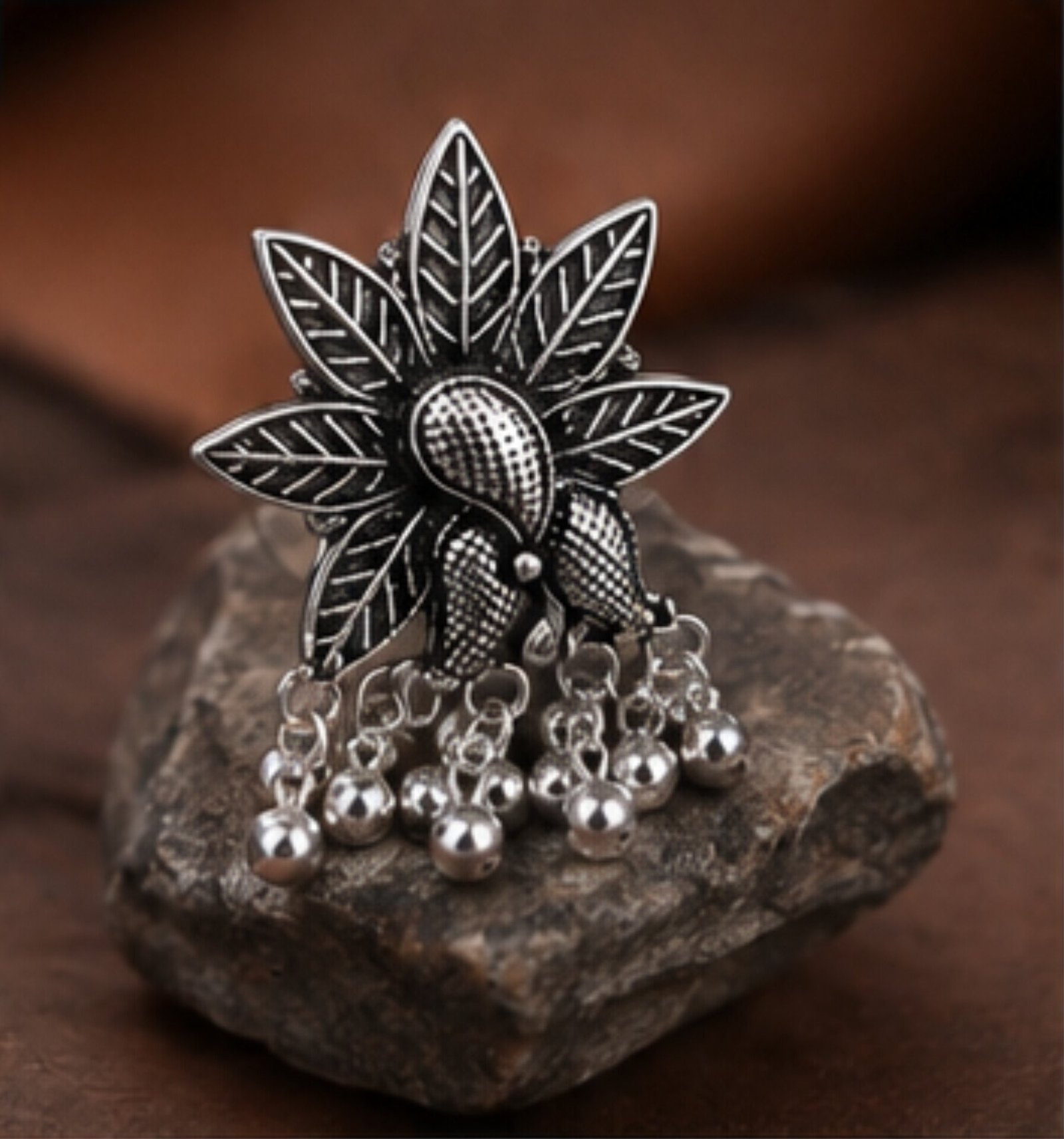 Statement Cute Flower Oxidised Ring