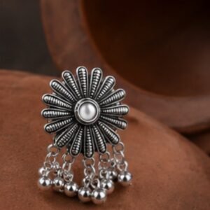 Beautiful Flower Oxidised Ring